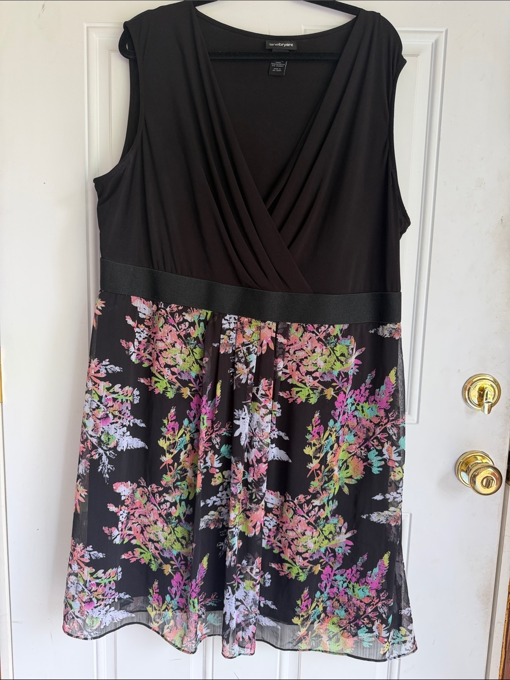 Lane Bryant Black Floral Surplice Mini Dress